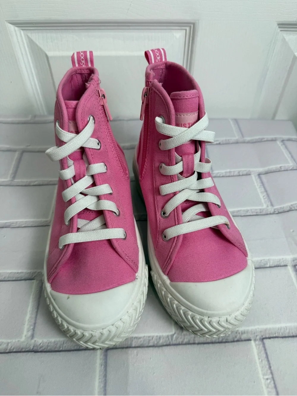 Justice Sport Girls Pink High Top Sneakers Platform Shoes Size 2